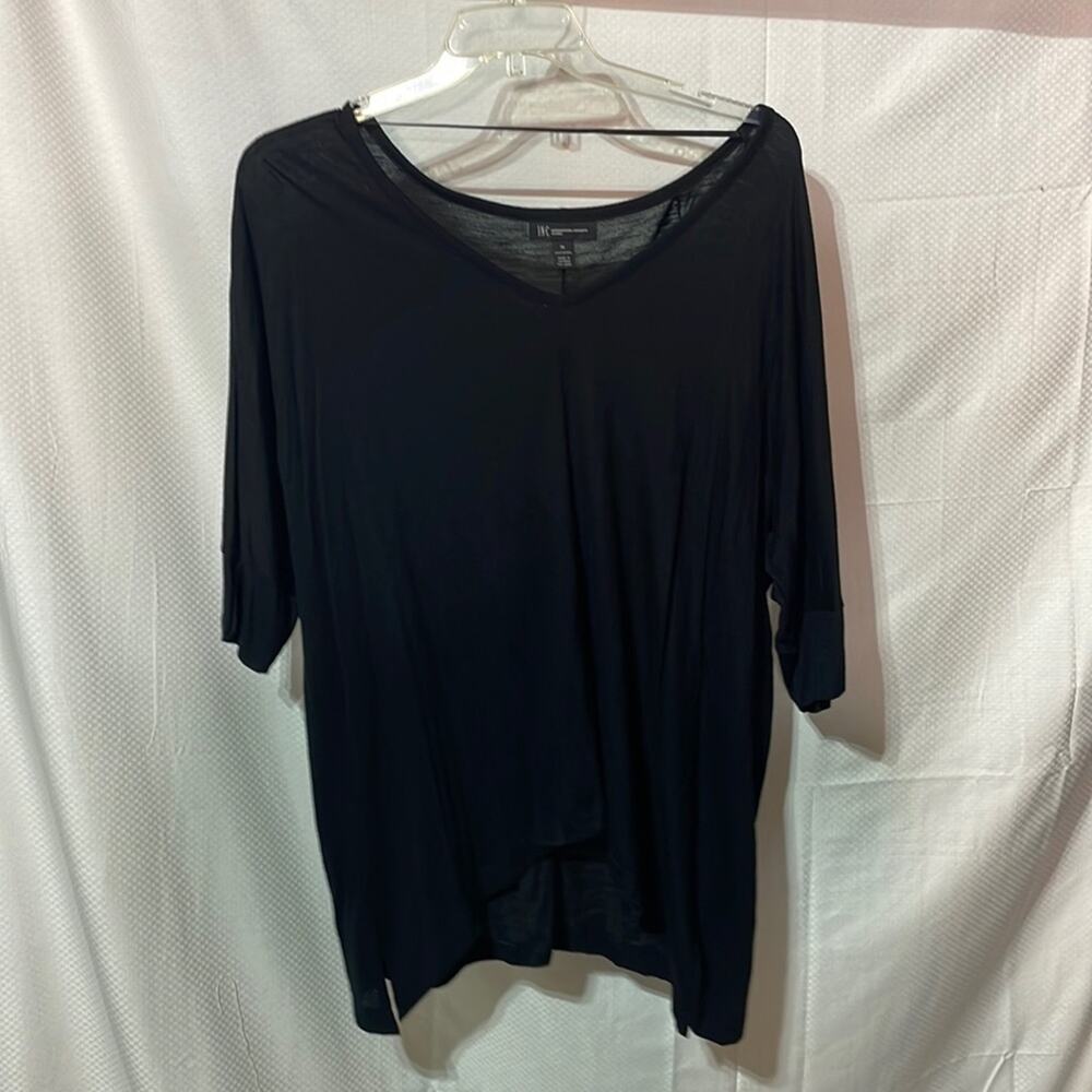 Inc 1x black short dolman sleeve long tee hi low hemline worn once like new
